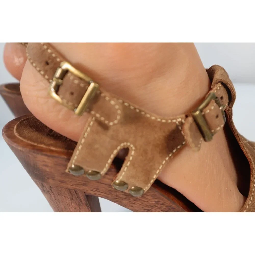 Michael Kors Brown Suede High Heel Mules with Brass Studs Size 9‎ M